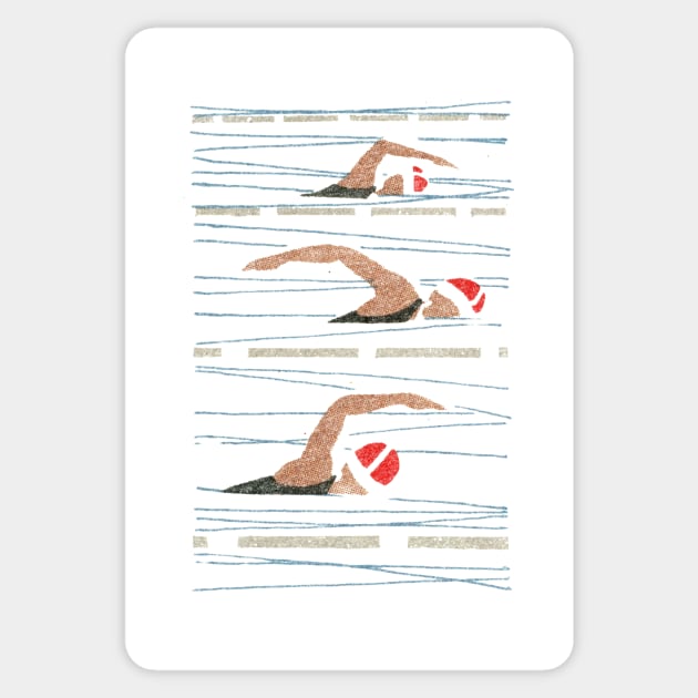 Vintage Letterpress of Competitive Swimmers Sticker by Hashtagified